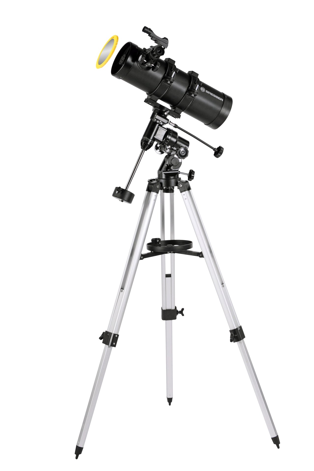 BRESSER Linsenteleskop mit Smartphone-Adapter & Sonnenfilter Pluto II