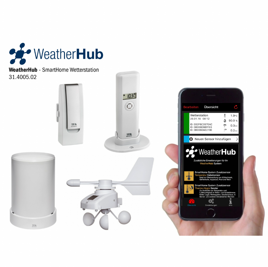 Station météo avec transmetteur climatique, de pluie et de vent WEATHERHUB